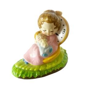 Josef Originals Figurine Dinner Time Mom Holding Baby in Rocking Chair 2.5" Rare